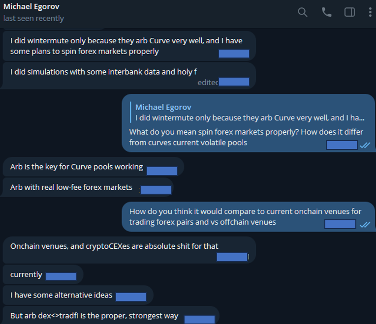 A screenshot of a chat with Curve's founder